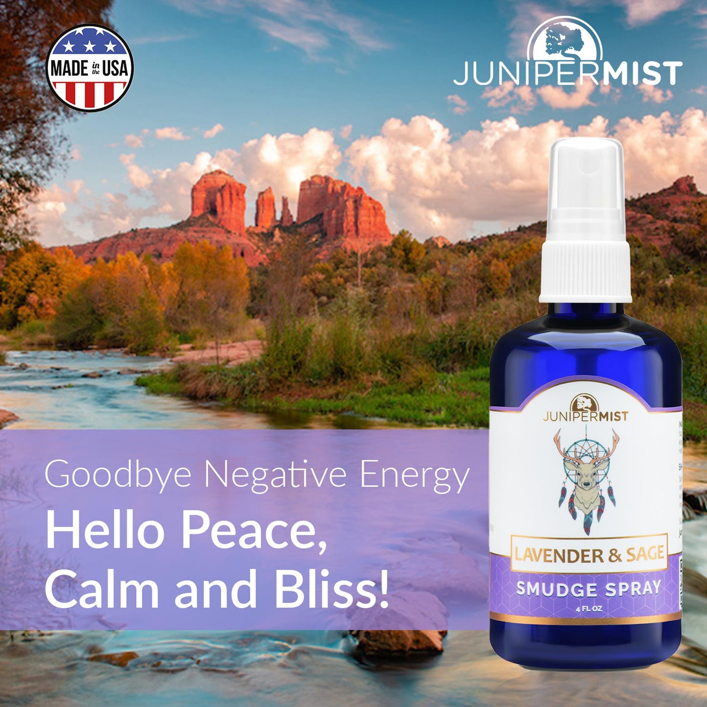 Lavender and Sage Smudge Spray (4oz) Calm & Clear - Smudge Mist for Cleansing Negative Energy – Smokeless Sage Water Spiritual Room Spray – USA Made