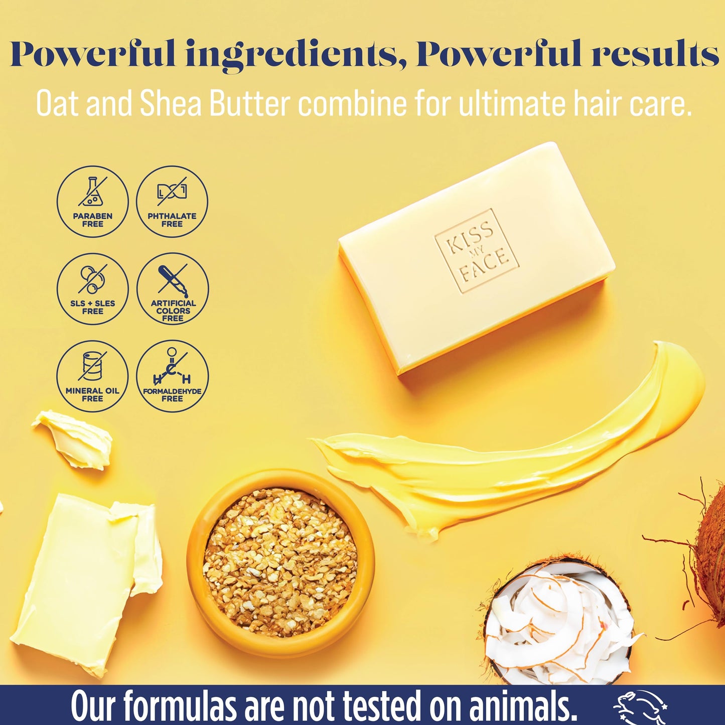 Kiss My Face 2-in-1 Shampoo + Conditioner Bar - Palm Oil, Cruelty-Free for Dry, Dull & Frizzy Hair with Oat and Shea Butter-113 grams