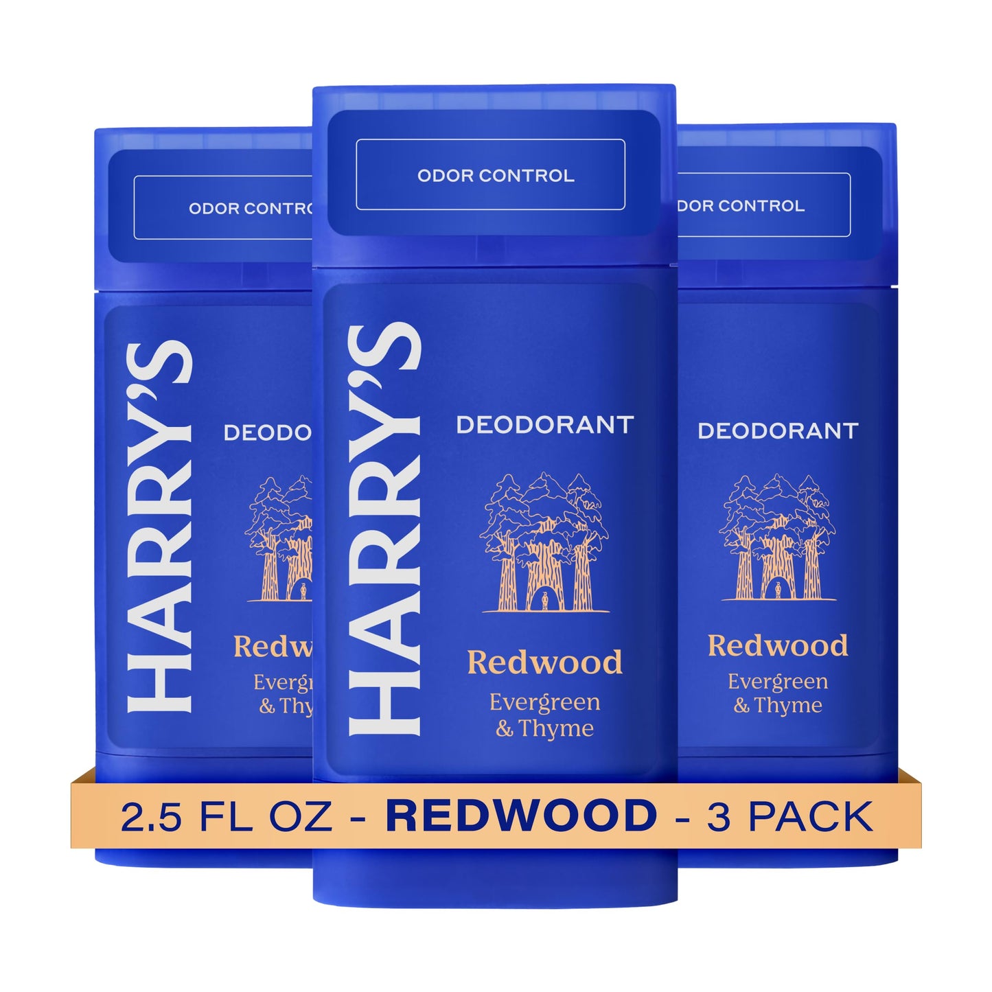 Harry's Aluminum Free Deodorant for Men - Odor Control, Redwood Scent, 2.5 Oz, 3-Pack, Men Deodorant Aluminum Free