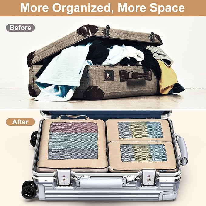 7 Set Compression Packing Cubes Packing Organizer for Travel,Travel Accessories for Carry on Luggage Suitcase Backpack Expandable Organizers
