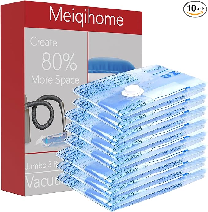 Vacuum Storage Bags , Small Space Saver Sealer Bags , Airtight Compression Bags for Clothes, Pillows, Comforters, Blankets, Beddings, Pack of 10