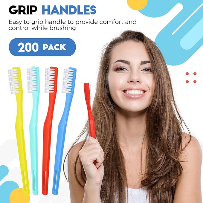 CHENGU 200 Pack Individually Wrapped Disposable Toothbrush Bulk Single Use Toothbrush with Soft Bristle for Women Men Adult Hotels Guest Travel Donation(Multicolor)