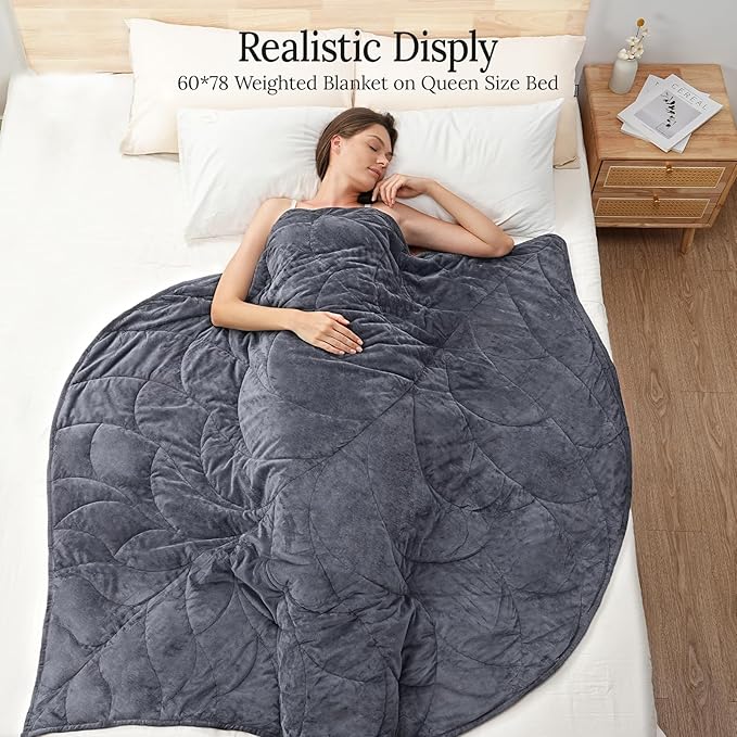 Kaisa Weighted Blanket for Adults (10 lbs, 60" x 78"), Soft Heavy Blanket Machine Washable, Queen Size Weighted Blankets with Glass Beads for Stress Relief and Sleep Promotion,Grey