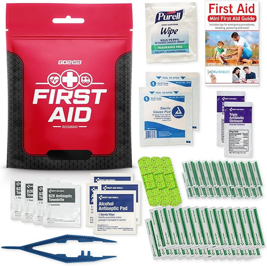 54-Piece First Aid Kit, Basic Plus Emergency First Aid Kit for Home, Work & Travel, Red, 100-Pack (RX350MAX)