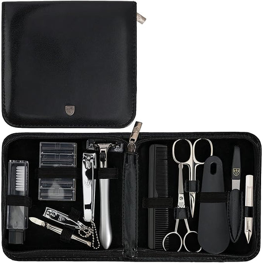 3 Swords Germany - brand quality 12 piece manicure pedicure grooming kit set for professional finger & toe nail care tweezers file clipper fashion leather case in gift box, Made by 3 Swords (33514)