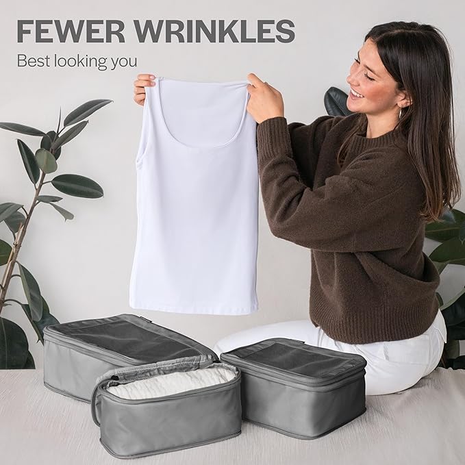 Compression Packing Cubes for Travel - Luggage Organizer Bags - Double Zipper Packing Cubes for Suitcases (4-Pack, Dark Grey)