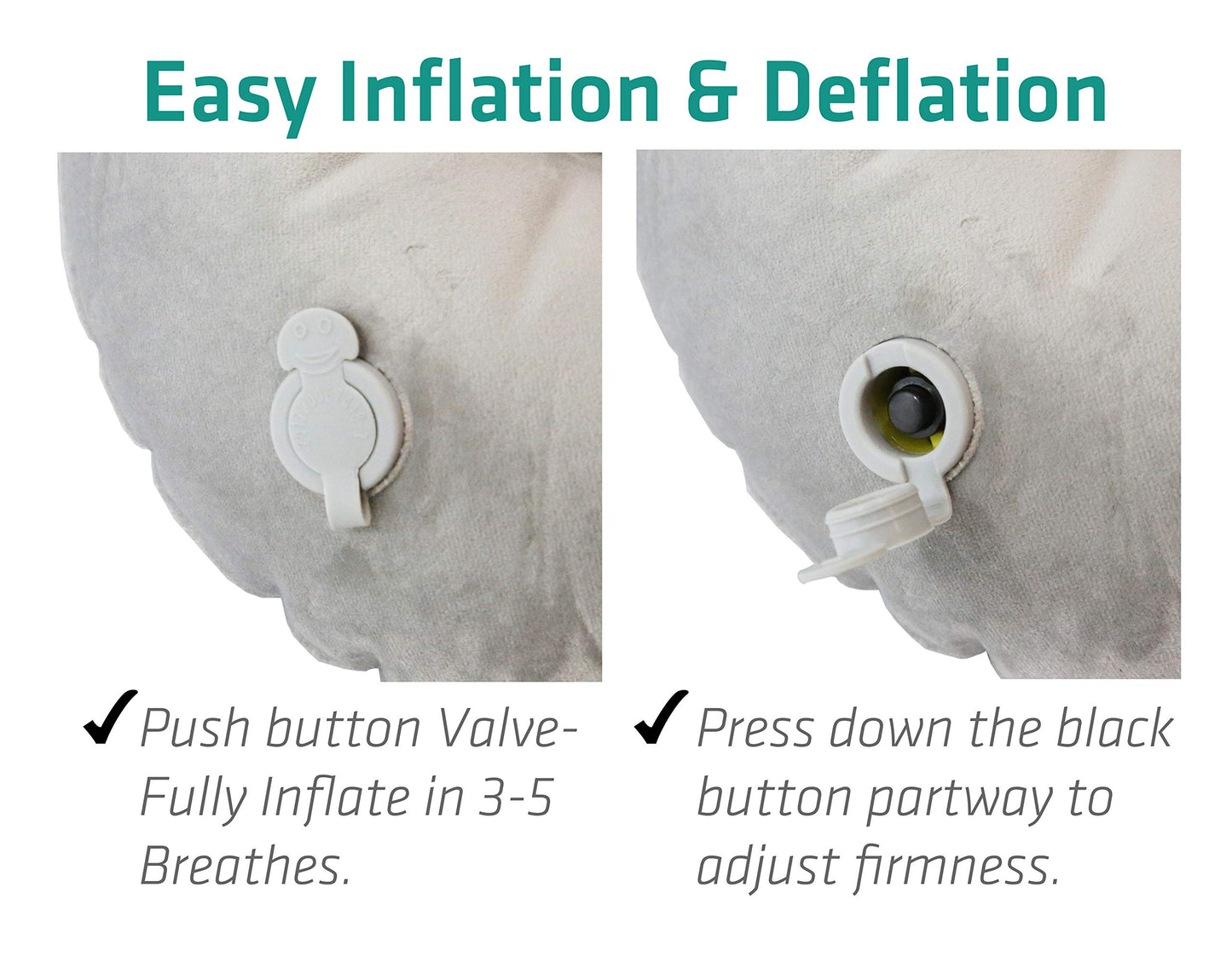 TREKOLOGY Inflatable Neck Pillow for Travel – Compact Ultralight Air Pillow with Button Inflation & Quick Deflate – Dual-Fabric Neck Support Cushion for Airplane, Car, Train, Bus