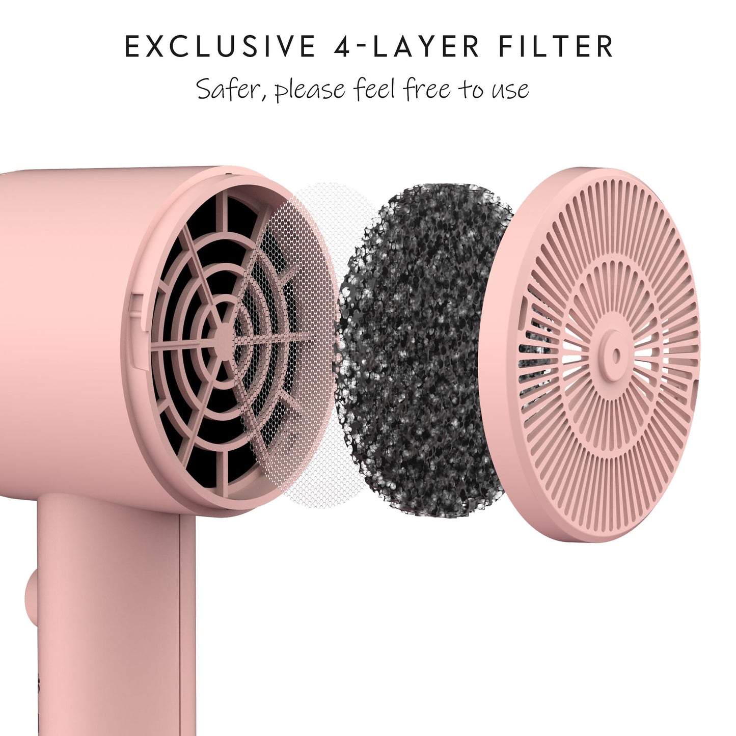 AINA Hair Dryer with Diffuser, Blow Dryer for Women | Advanced Ionic Technology, Ceramic Coating | Cold Shot Features Turbo Heat for Fast Drying and Shine 110V/ALCI (Babe Pink)