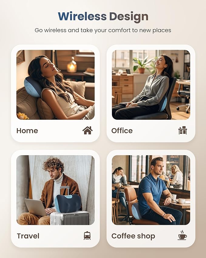 COMFIER Cordless Neck and Back Massager with Heat, Rechargable Massage Pillow for for Neck,Back & Shoulder,Deep Tissue Kneading Back Massager for Home Office,Gifts for Dad,Mom