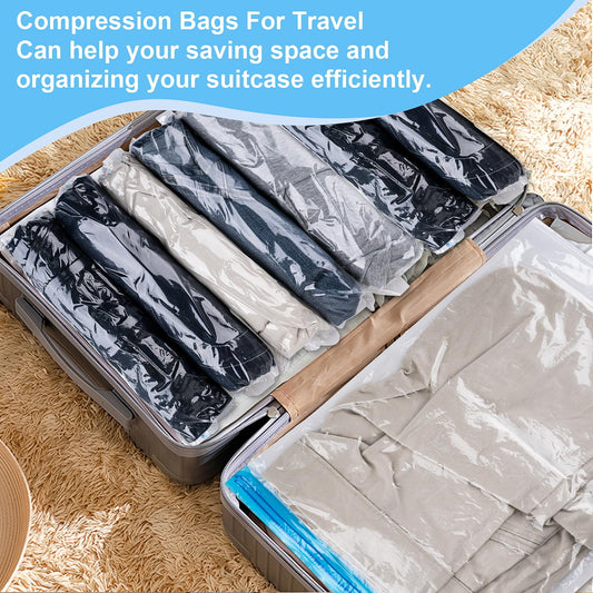 Compression Bags for Travel, 10 PCS Space Saver Bags, Hand Roll Vacuum Packing Bags for Travel, No Vacuum Needed, (3 Large, 3 Medium, 4 Small), Clothing, Luggage, Home Organizers Storage Bags
