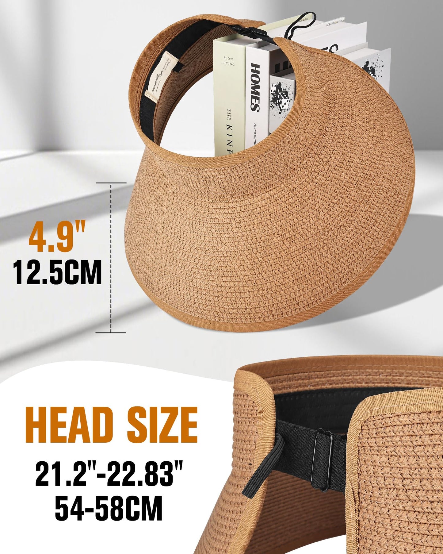 YANIKY Sun Visor Hat for Women, Wide Brim Straw Visors Beach Hat Roll Up Foldable Beach Visors Summer UV Protection (US, Alpha, One Size, Khaki)