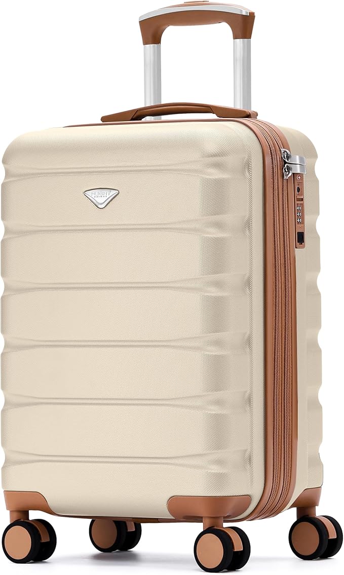 Carry On Suitcase Hardside TSA Lock & USB Port Silent Double Spinner Wheels Maximum Carry-On Bag For Canada Air Approved Airlines( 21.5x15.5x9" ,Cream/Tan )