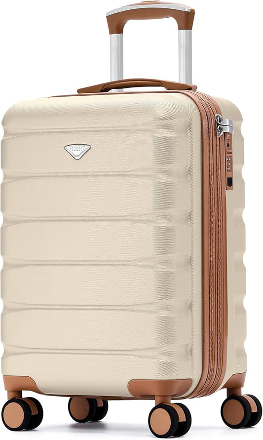 Carry On Suitcase Hardside TSA Lock & USB Port Silent Double Spinner Wheels Maximum Carry-On Bag For Canada Air Approved Airlines( 21.5x15.5x9" ,Cream/Tan )