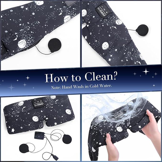 LC-dolida Sleep Mask with Bluetooth Headphones, Extra Large Silk Eye Mask for Sleeping Side Day Sleepers, Sleep Headphones Bluetooth 5.4 for Women Men with Thin Speaker, Blackout, Comfort, Microphone