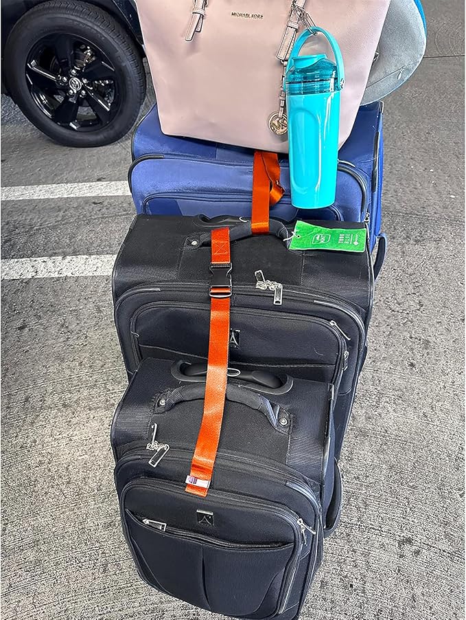 4Pack Luggage Straps for Suitcases, Travel Connector for Carry On Bag, Add Bag to Connect Two Suitcases, Adjustable Belt Attachment Accessories for Connect Your 3 Luggages, Light Blue