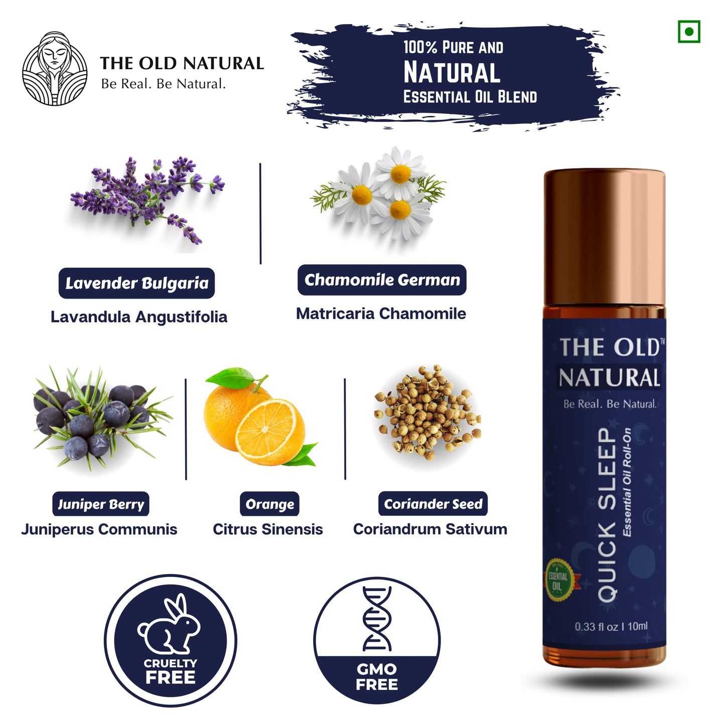 The Old Natural Quick Sleep Roll On for Instant Sleep, Stress Relief, Relaxation - an Unique Blend of Essential Oils (Pack of 1)