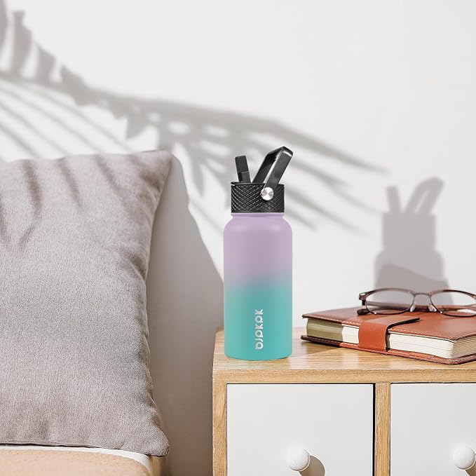 BJPKPK Insulated Water Bottles with Straw Lid, 27oz Stainless Steel Water Bottle with 3 Lids, Leak Proof BPA Free Metal Thermo, Mugs, Tumblers, Keep Cold Hot - Lavender Green