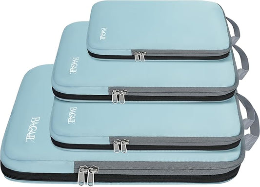 BAGAIL 4 Set/6 Set/8 Set Compression Packing Cubes Travel Accessories Expandable Packing Organizers (Cloth Pattern, 4-Dusty Blue)