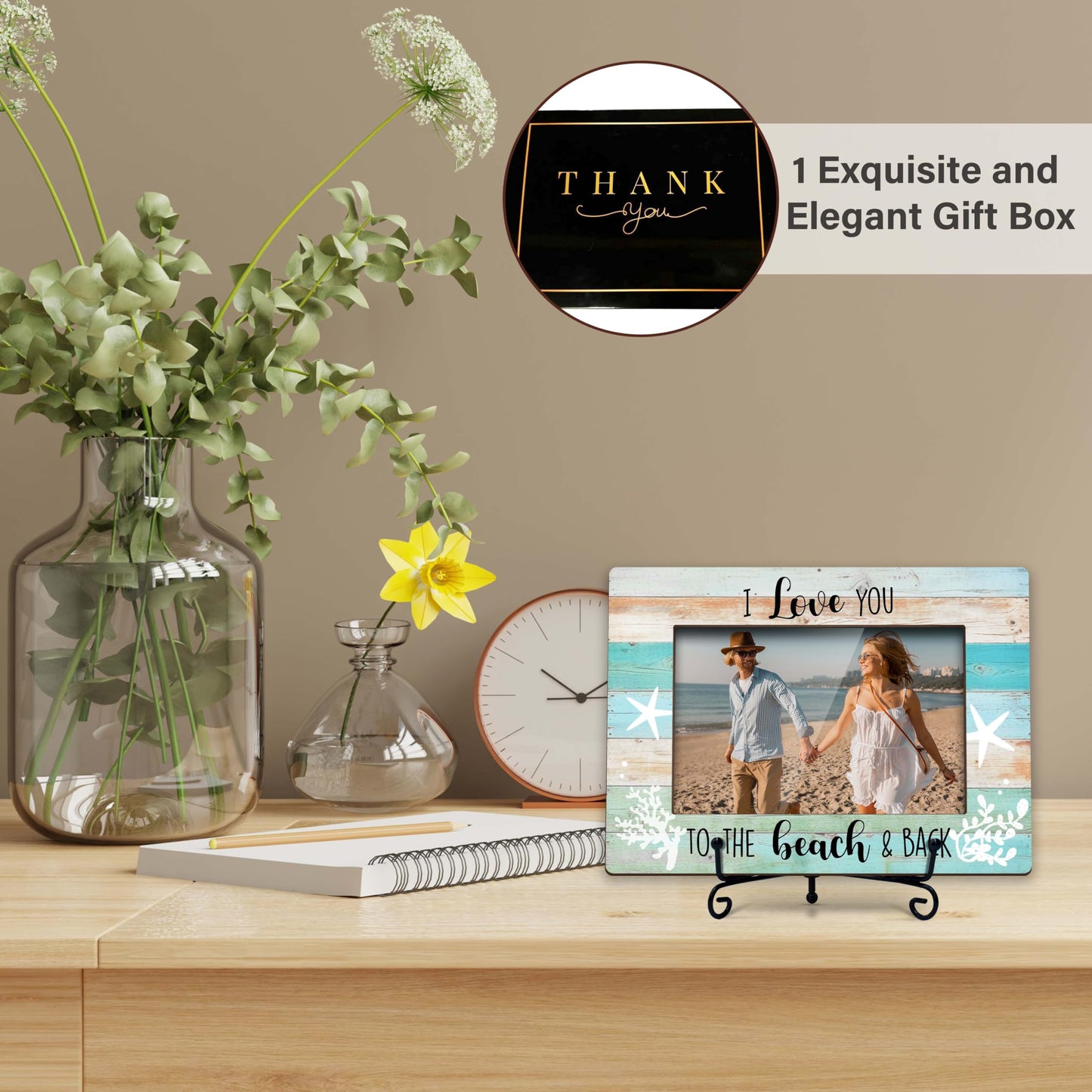 HJLLOQR Beach Picture Frame, Wedding Gift, Couple Photo Frame, Beach Travel Honeymoon Picture Frames 4X6 In, Engagement Gifts for Couples, Newlyweds -B01