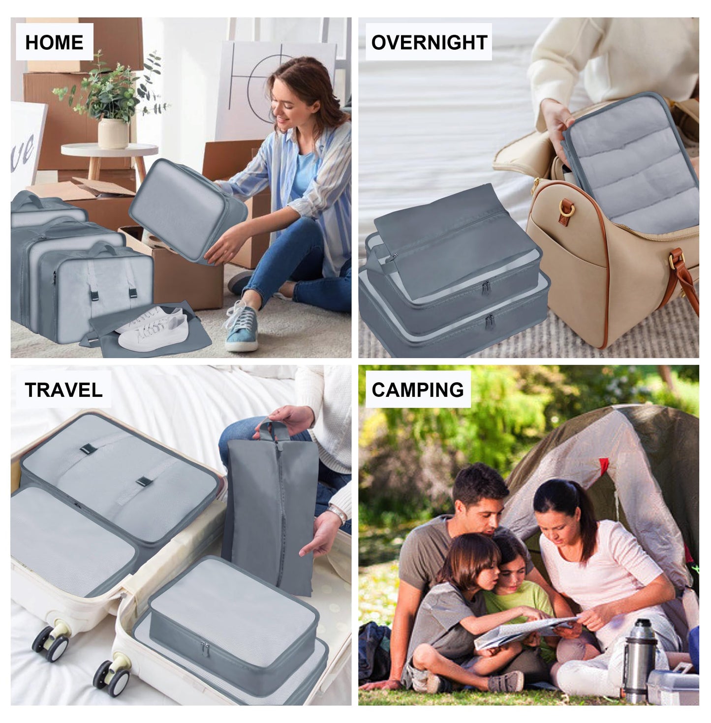 Ebbniur Packing Cubes 7 Pcs Travel Packing Cubes for Suitcases Large Capacity Travel Luggage Organizer Bags for Carry-on Luggage (Grey)
