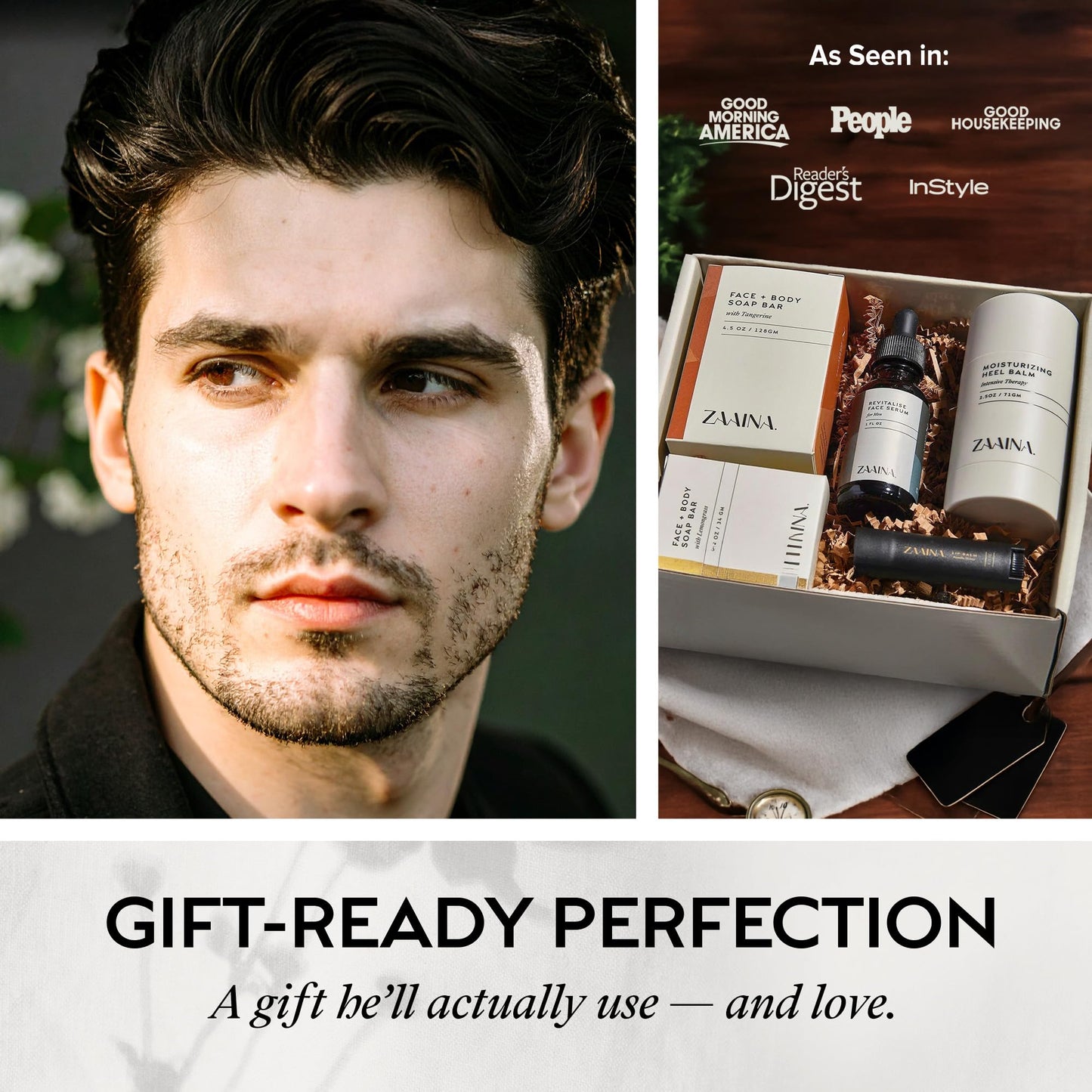 ZAAINA Men’s Self Care Kit – Luxury Spa Gift Set for Men with Face Serum, Soaps, Heel Balm & Lip Balm – Natural Grooming Care Package for Men – Birthday & Relaxation Spa Kit (Deluxe Set)