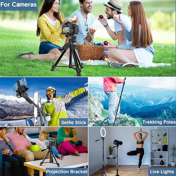 Camera Tripod 69 Inch, Patented 3-Way Swivel Portable Phone Tripod Professional Aluminum Alloy Travel Phone Camera Stand Monopod for Canon Nikon GoPro DSLR, DV Video Camcorder, Smartphone Black
