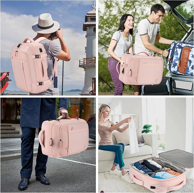 Carry on Travel Backpacks, Extra Large 40L Flight Approved Bag for Men & Women,Expandable Suitcase Backpack With 4 Packing Cubes,Water Resistant Luggage Daypack Business Weekender Bag,Pink