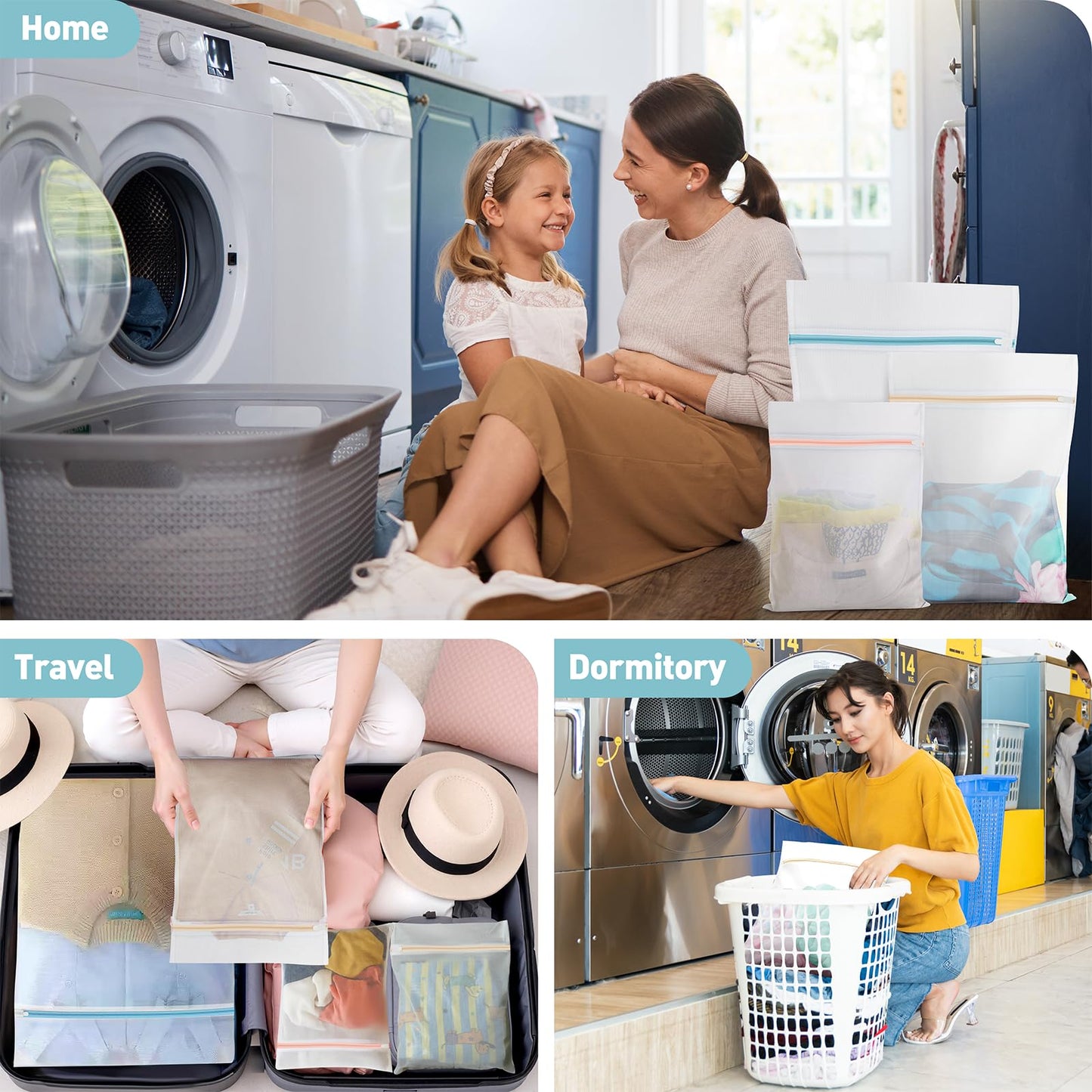 RNOAFMU 5-Pack Mesh Laundry Bags for Delicates | Zippered Wash Bags for Bras, Shoes, Travel, College Dorm Essentials in 3 Sizes (2 Small, 2 Medium, 1 Large)