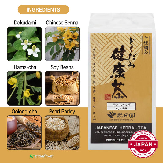 MAEDA-EN Dokudami-cha: Heartleaf Tea, Japanese Traditional Detox Herbal Tea 18 tea bags 07401 1pk
