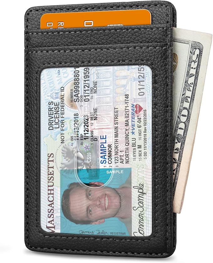 Buffway Mens Slim Wallet, Minimalist Thin Front Pocket Leather Credit Card Holder with RFID Blocking for Work Travel