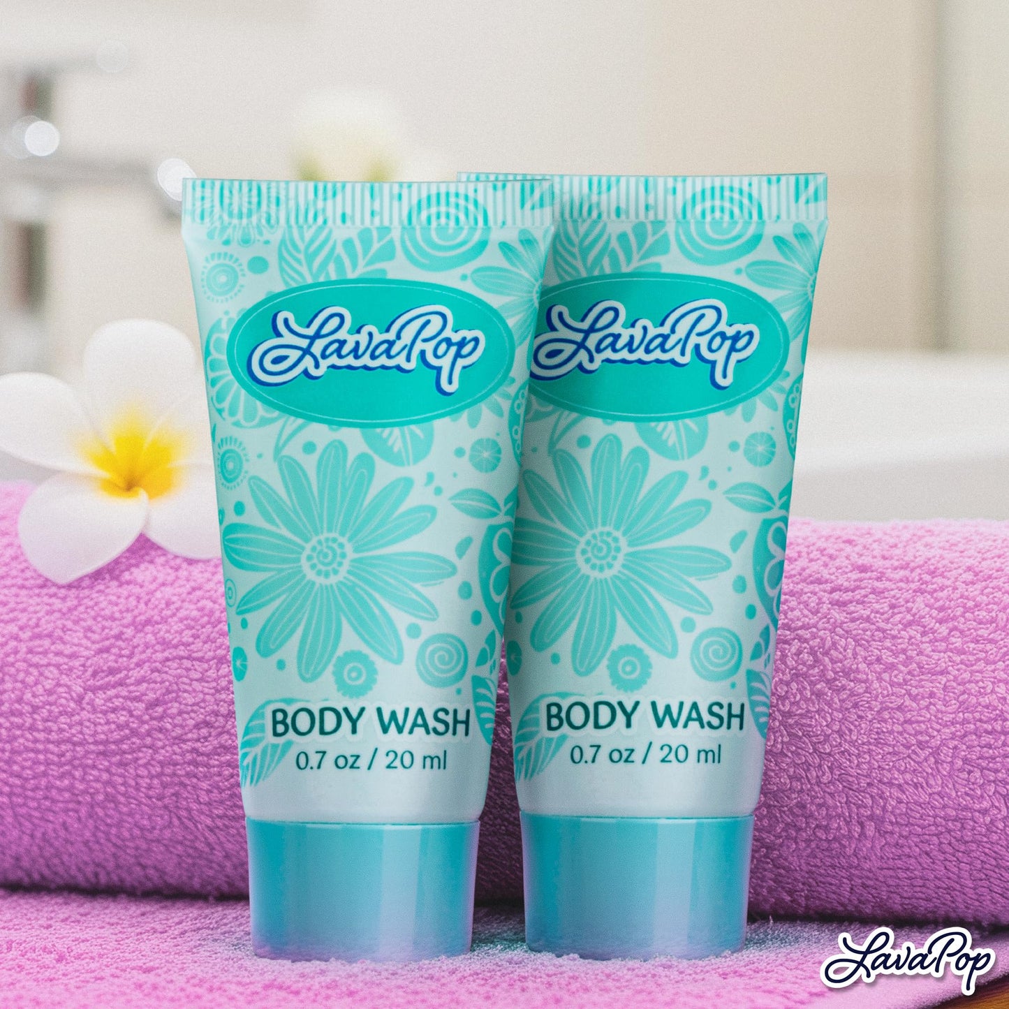 LavaPop - Travel Size Body Wash - Iris, Violet & Amber, 0.7 fl oz, 100 Pack - Delight Your Guests with Calming & Comforting Body Wash - Bulk Hotel Toiletries for Airbnb, Motels & Guest Rooms