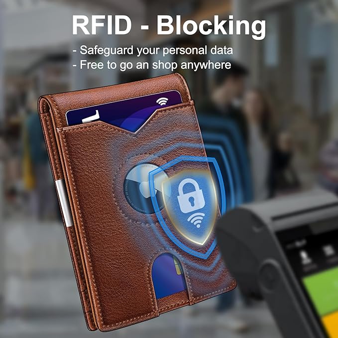 Airtag Wallet for Men,with Money Clip 11 Cards Slim Front Pocket Leather RFID Blocking Wallet with Gift Box