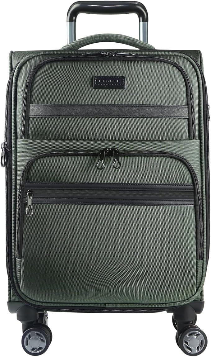 KROSER Softside Expandable Carry On Luggage with Spinner Wheels & Built-in TSA Lock, Durable Suitcase Rolling Luggage with USB Port, Carry-On 20-Inch, Army Green