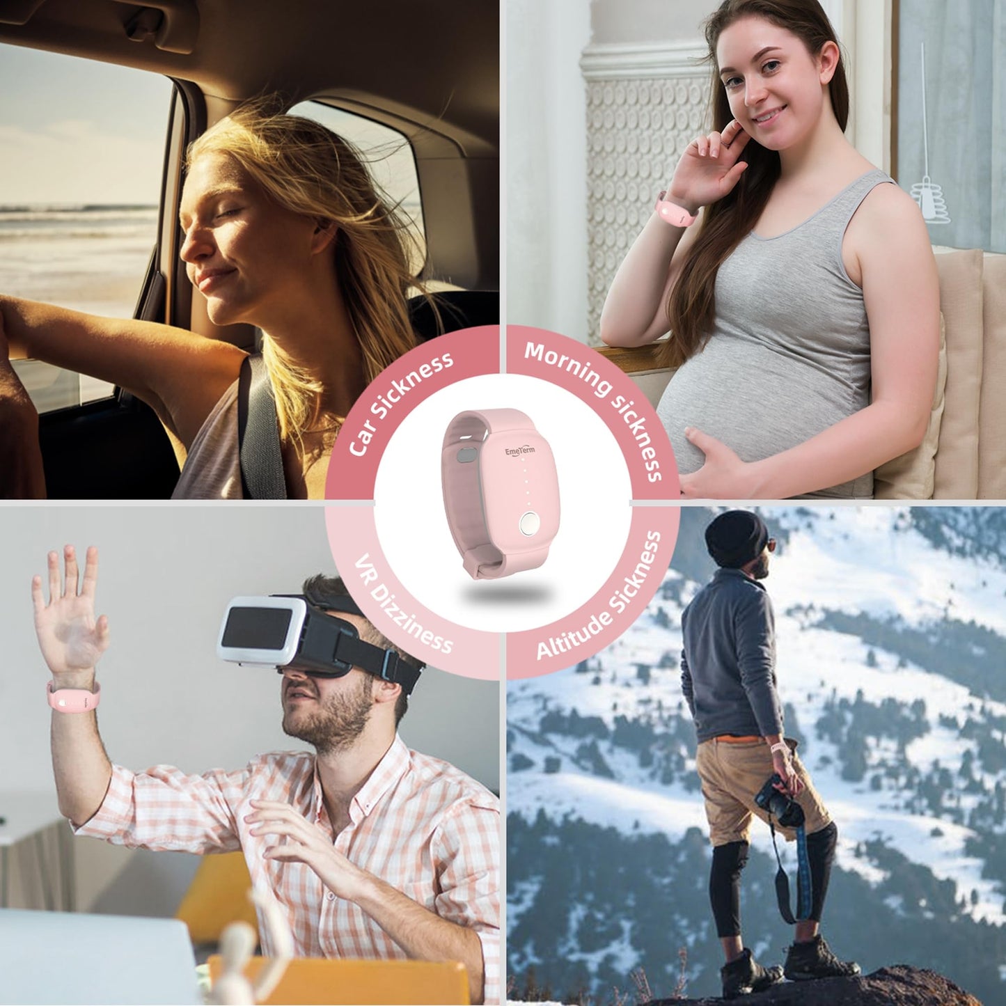 EmeTerm Fashion FDA-Cleared Relieve Nausea Electrode Stimulator Morning Sickness Motion Travel Sickness Vomit Relief Rechargeable No Gel Drug Free Wrist Bands Without Side Effects