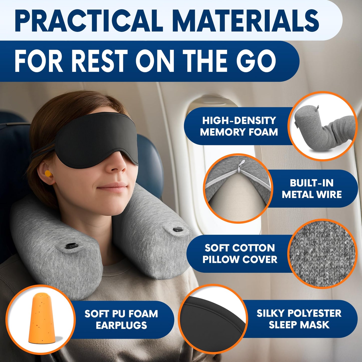 Twist Memory Foam Travel Pillow - Comfortable & Adjustable Neck Pillow for Traveling with Soft Washable Velvet Cover, Eye Mask & Earplugs - Long Flight Essentials | for 360° Neck Support, Chin, Lumbar
