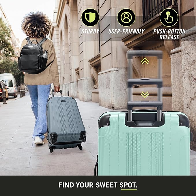 Kenneth Cole REACTION Out of Bounds Lightweight Hardshell 4-Wheel Spinner Luggage, Mint Blue, 28-Inch Carry On