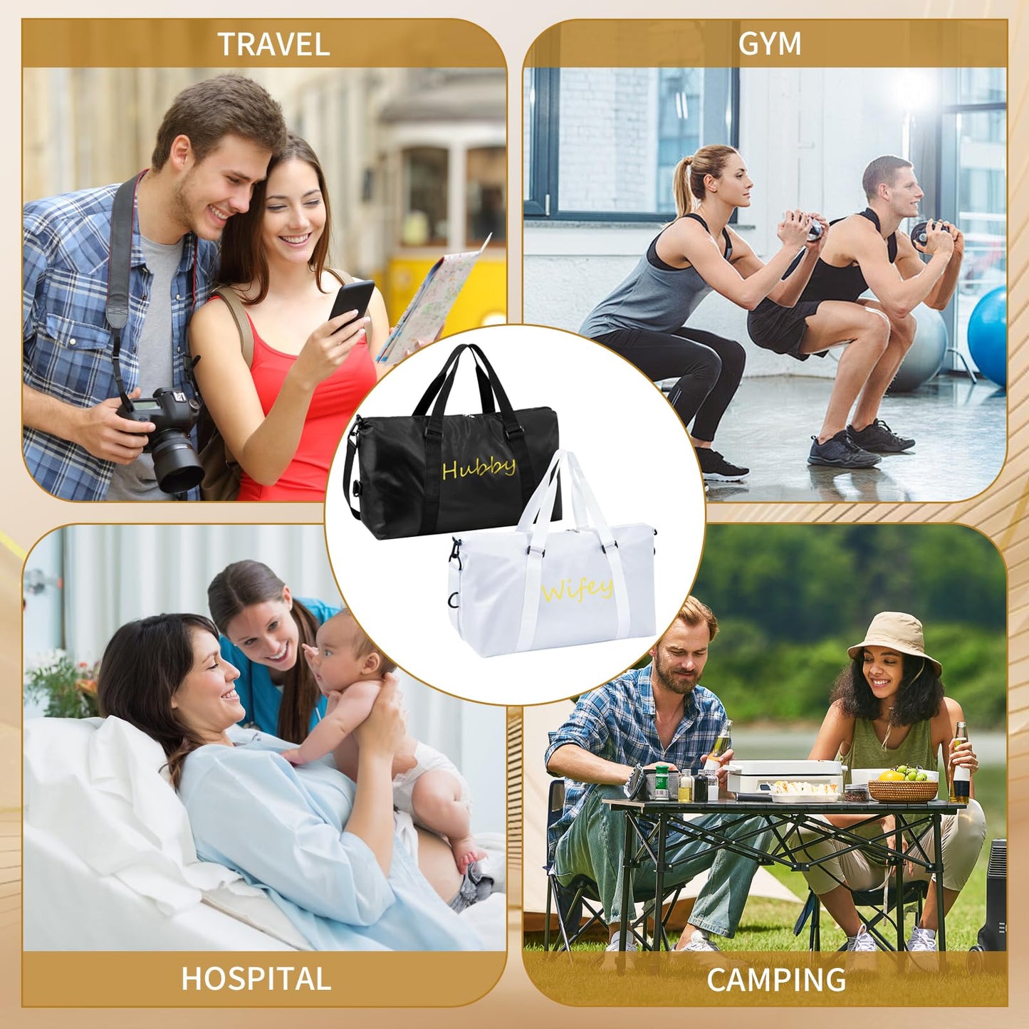 Kuabiz 2 Pcs Wifey Hubby Duffle Bag Set White Black Wedding Travel Bags Waterproof Honeymoon Travel Bags Weekender Tote Bag For Women Men Couple Bridal Shower Honeymoon Party Organizer Supplies