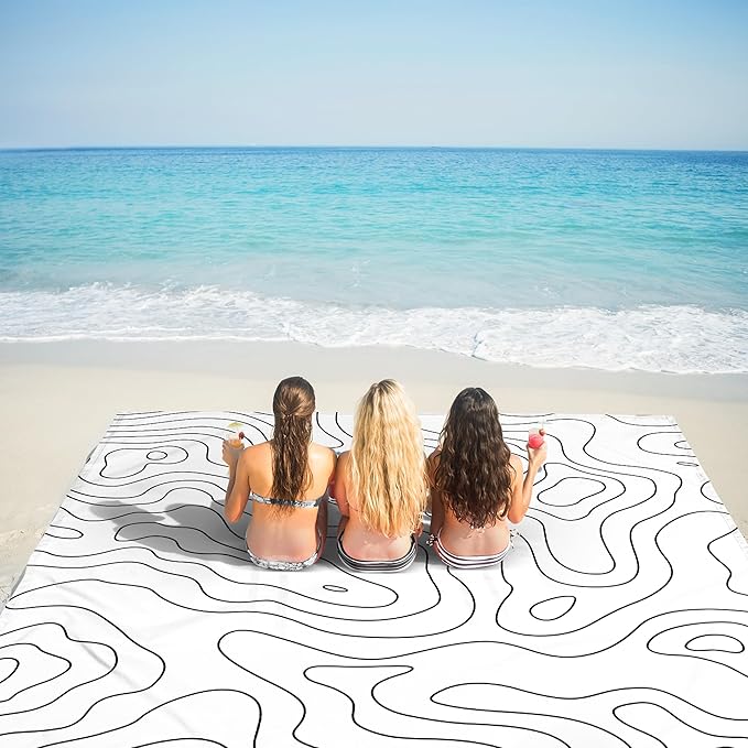 Beach Blanket, 78”x 86” Waterproof Sandproof Beach Mat with 4 Stakes & Portable Bag, Big Large Sand Free Outdoor Pockets Picnic Blanket for Festival, Camping