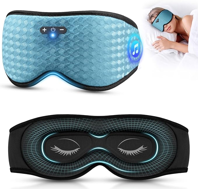 3D Sleep Mask with Bluetooth Headphones, Sleeping Headphones for Side Sleepers, Zero Eye Pressure, Adjustable Sleep Eye Mask, Ultra-Thin Stereo Speakers Perfect for Sleeping-Peacock Blue
