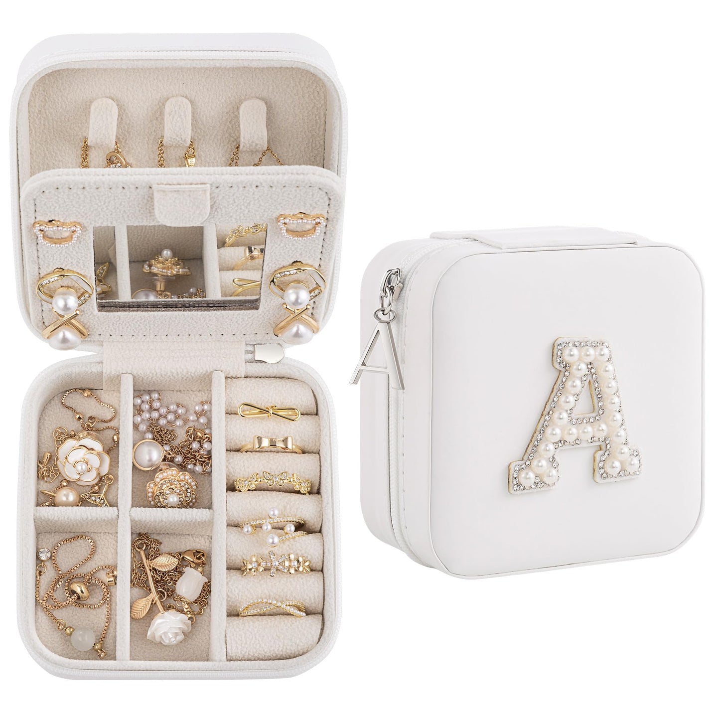 Nymtavia Birthday Gifts for Women - Initial Jewelry Box, Travel Case Organizer for Wife, Girlfriend, Graduation & Bridesmaid Gift