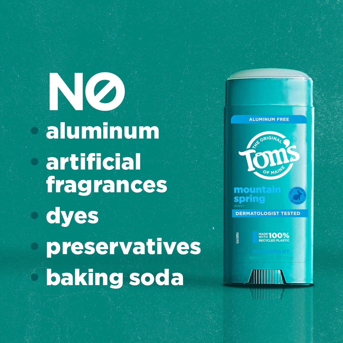 Tom’s of Maine Mountain Spring Natural Deodorant for Men and Women, Aluminum Free, 3.25 oz, 2-Pack