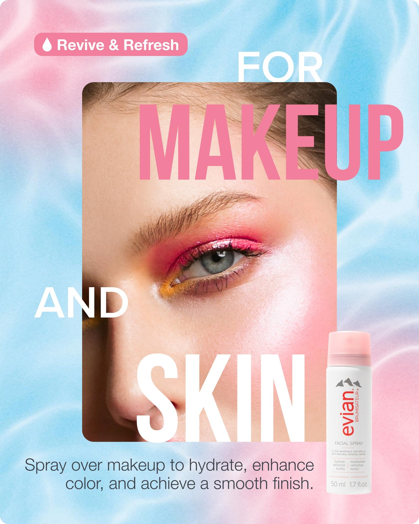 Evian Facial Spray 1.7 oz Travel 6-Pack - Hydrating Mineral Water Mist for Face & Skin - Refreshes Makeup and Tones Skin - TSA-Approved Mini Facial Spray Set for Daily Skincare Hydration