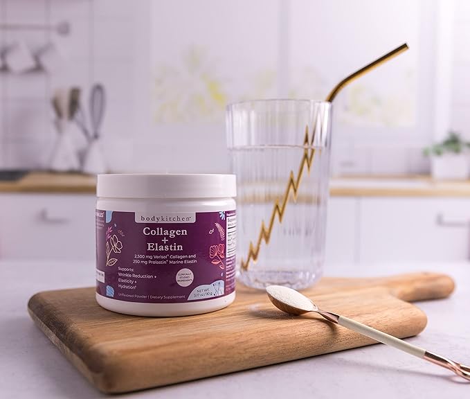 Body Kitchen Collagen + 250 mg Elastin – Supports Skin Hydration, Elasticity & Healthy Aging, Unflavored Powder (30 Servings)