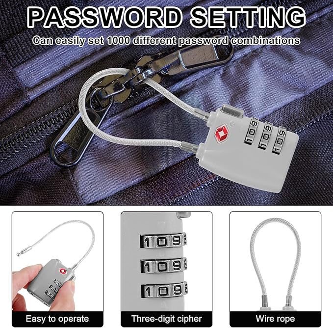 5Pcs Luggage Locks 3 Digit Travel Combination Locks Portable Small Combination Padlocks Zinc Alloy Suitcase Locks for Travel Bag Suitcase Lockers Backpack,Silver