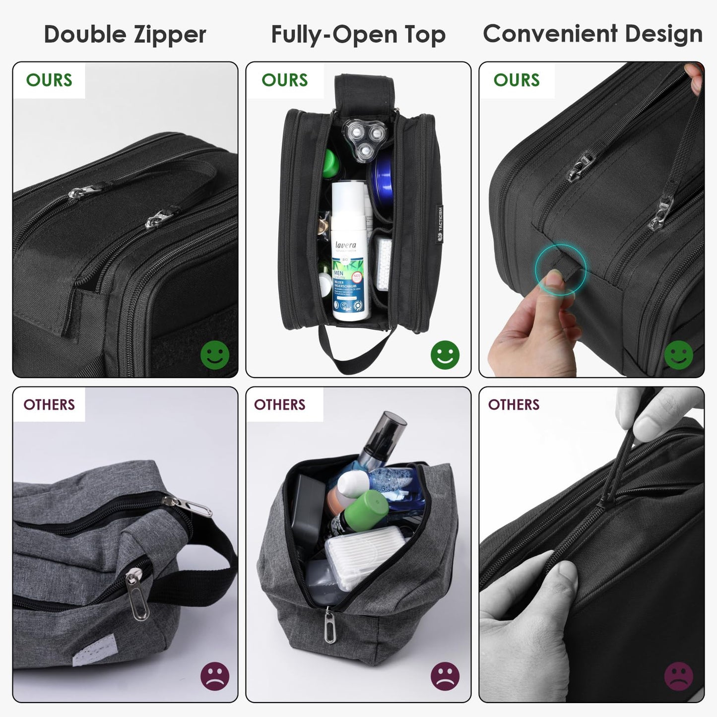 TACTICISM Toiletry Bag for Men - Extra Large Dry Wet Separate Dopp Kit, Tactical Molle Travel Toiletry Bag, Water-Resistant Shaving Bag for Adult, Black