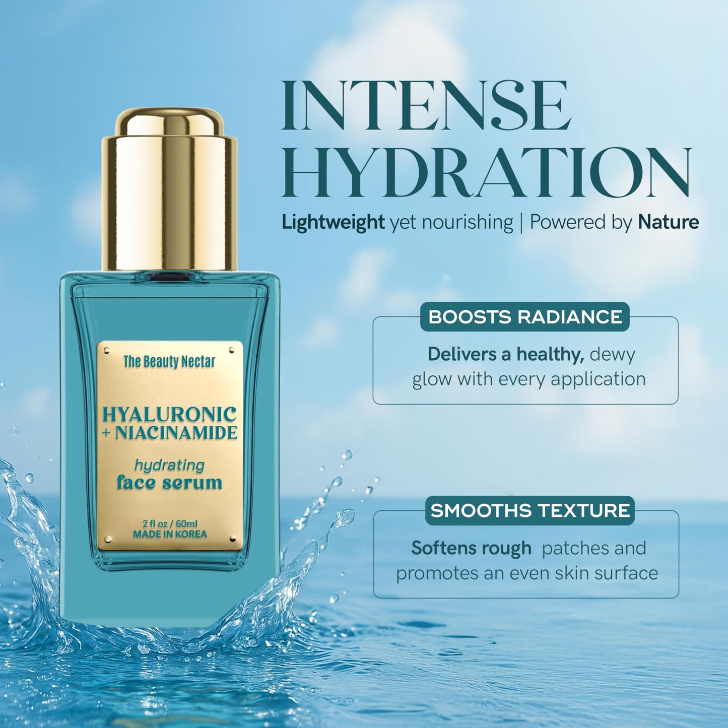 The Beauty Nectar Hyaluronic Acid & Niacinamide Face Serum – Deep Hydration, Skin Barrier Repair, Tone Correcting – Dermatologist Tested, Anti-Aging, Korean Skin Care – Clean Vegan Formula – 2 Fl Oz