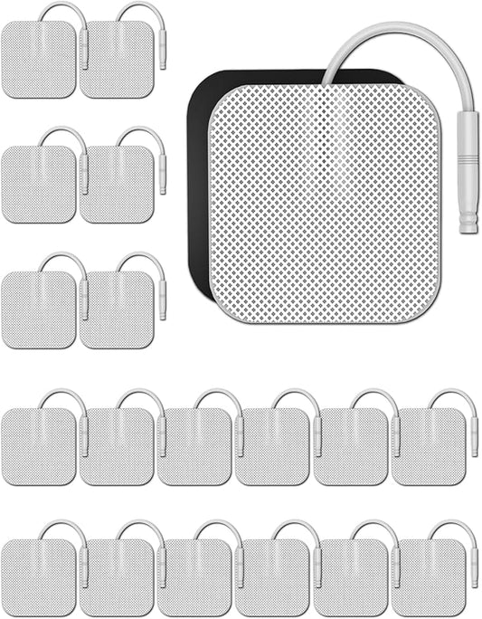20PCS TENS Unit Electrode Pads 2x2 with Reusable Self-Adhesive Performance, Replacement Pads Compatible with TENS 7000/3000, AUVON, Neocarbon, TENKER, Eelectrode Pads Use 2mm Lead Wires (White)
