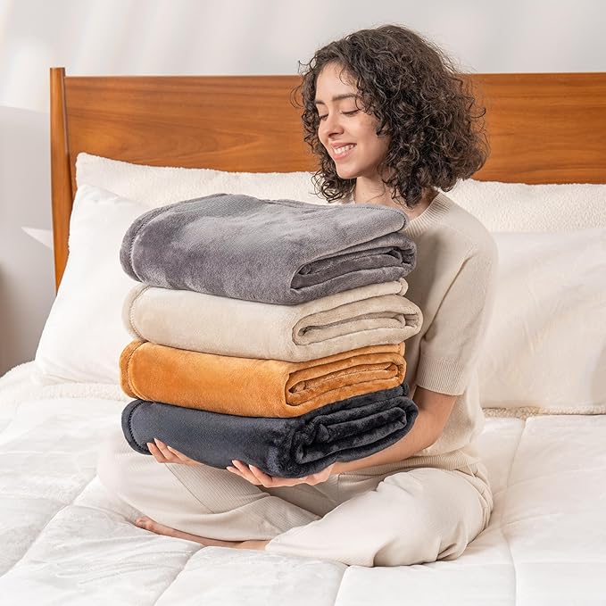 Berkshire Blanket Classic VelvetLoft® Solid Throw Blanket, Lightweight Soft Fuzzy Plush Throw Blanket for Bed and Couch, Grain, 50x60 Inches