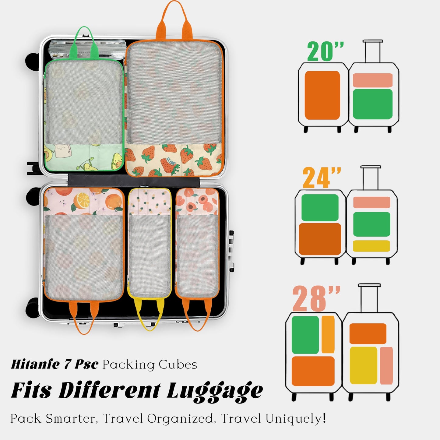 Hitanfe 7 Pcs Compression Packing Cubes Travel for Suitcases, Luggage Organizer Washable Storage Bags Set for Backpack Travel- Packaging Cubes for Carry-Ons and Storage