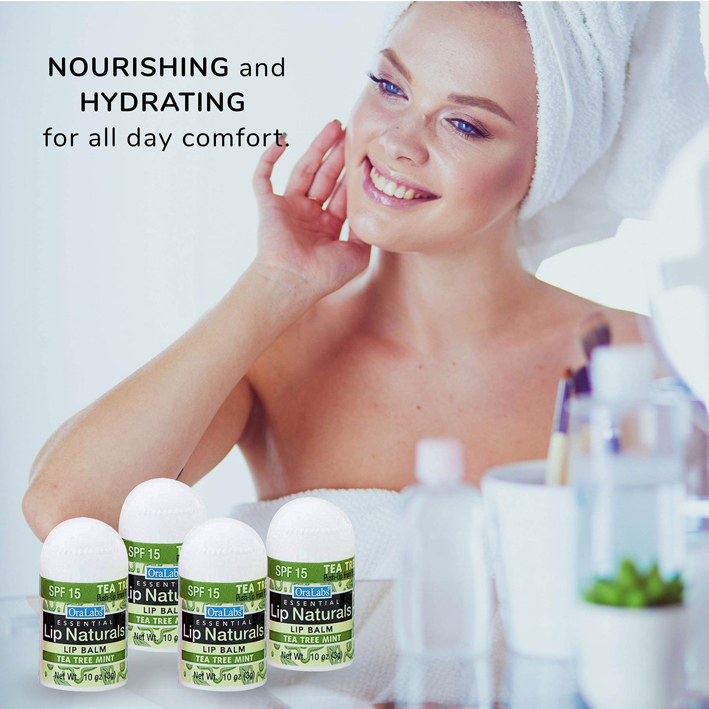 Lip Naturals® | Mini Tea Tree Balm with Sunscreen (SPF-15) | Made in USA with Coconut Oil, Tea Tree Oil, and Peppermint Oil | 12-Count Mini Lip Balm Pack with Tea Tree Mint Flavor (0.10oz/3g Each)